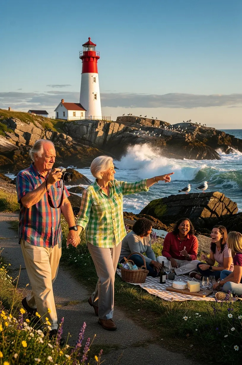 A winding coastal highway with scenic overlooks showcasing rugged cliffs and the ocean under clear blue skies.